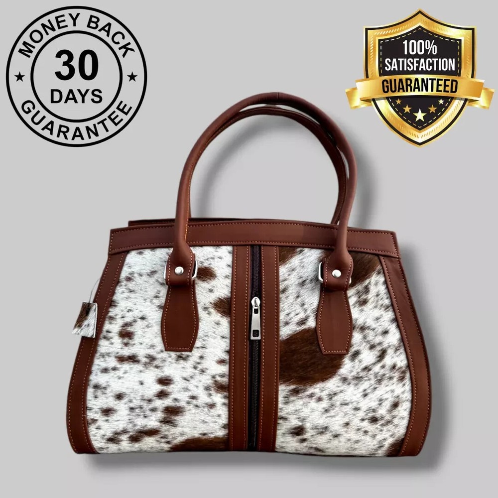 Genuine Brown Cowhide Leather Tote Bags Women Shoulder Purse Handbags Lady Bag