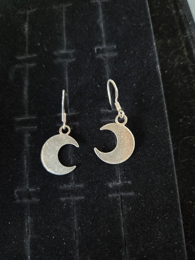 Vintage Sterling Silver Earrings crescent moon Dangles .925