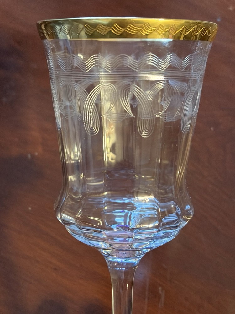 3 Vintage Tiffin-Franciscan 14196-6 Wine Water Goblet Stem Glass Etched Gold Rim