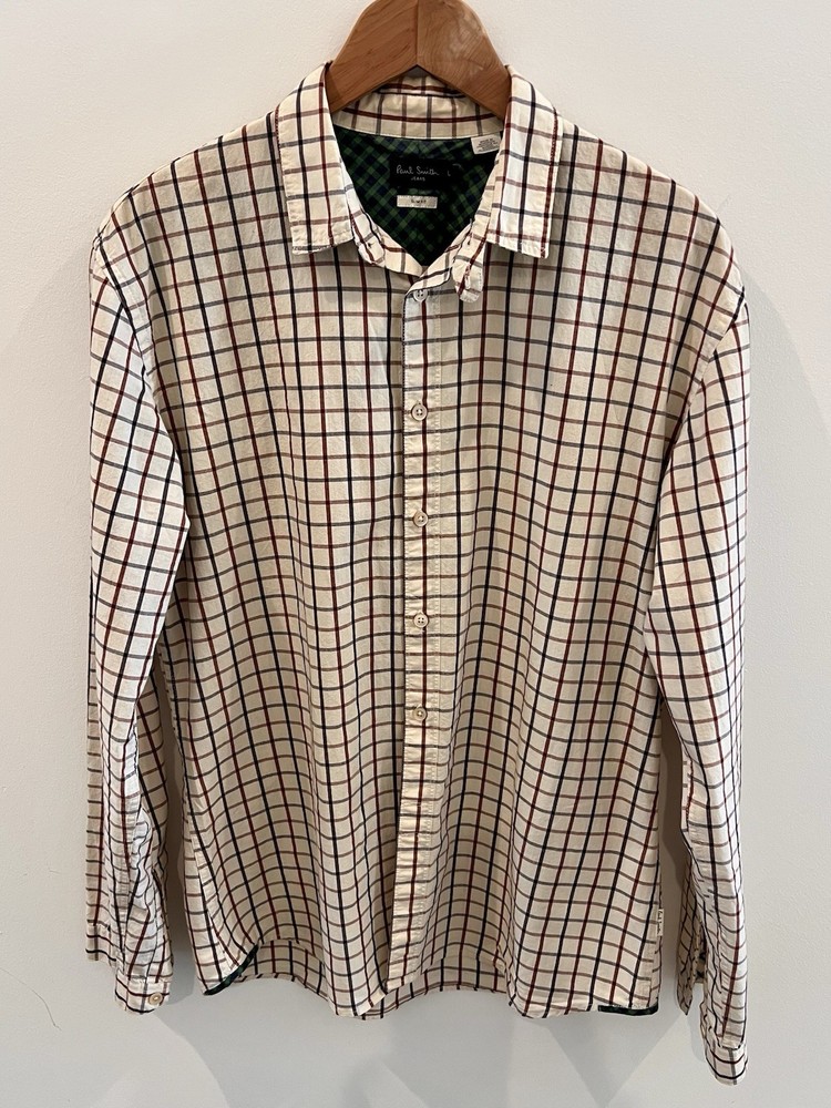 Paul Smith Jeans Button Down Shirt Mens L Slim Fit Plaid Check Long Sleeve