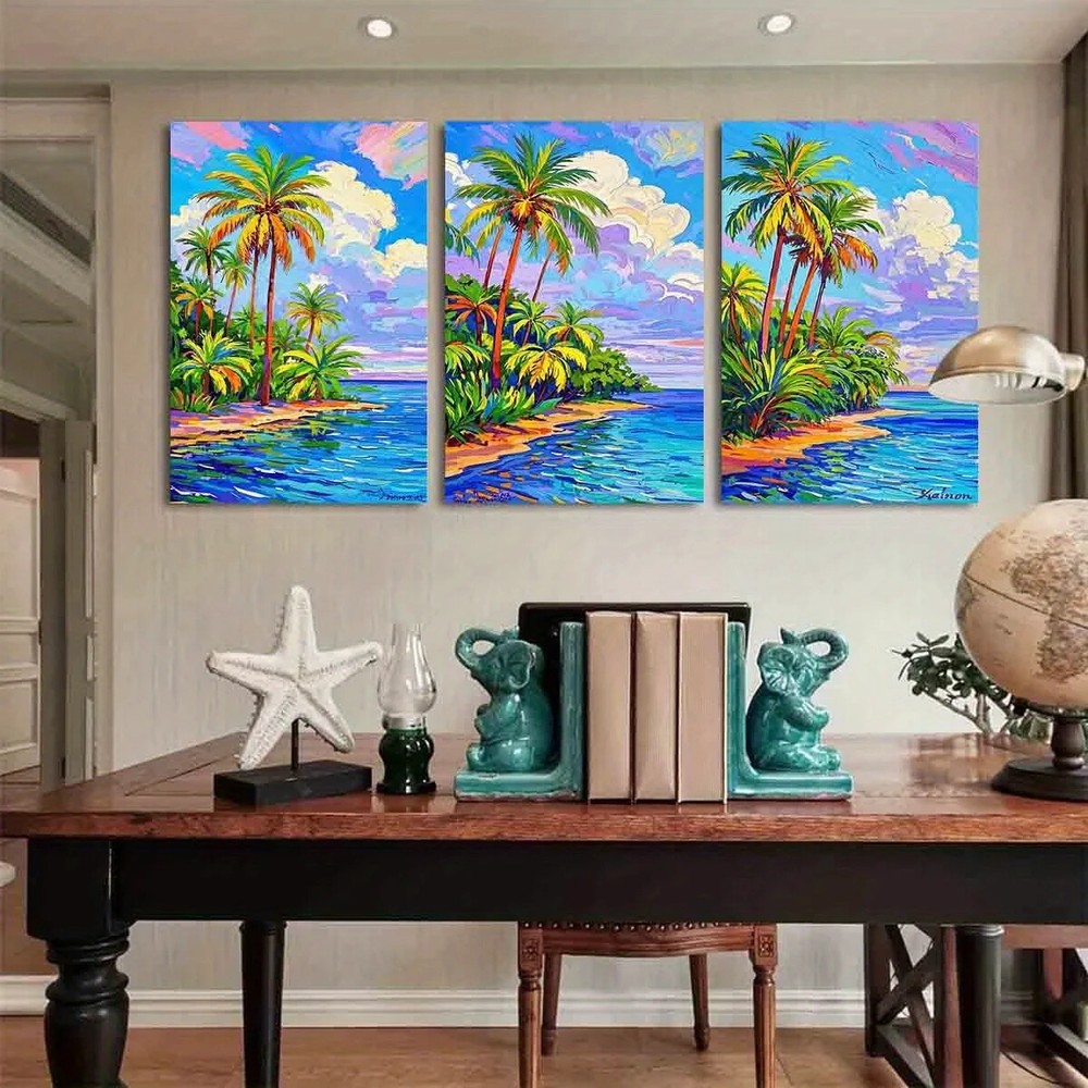 3pcs Tropical Hawaiian Palm Tree Metal Print  Ready to Hang Art
