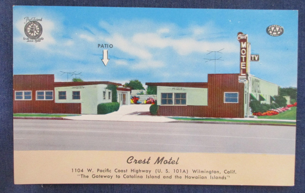 1950s Wilmington California Crest Motel Highway 101 Postcard
