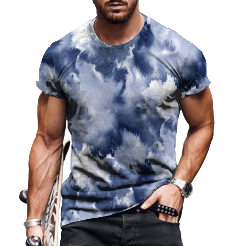 Men's T-Shirt Fashion Abstract Graphic Short Sleeve ActiveWear Blue T Shirts Tee-image