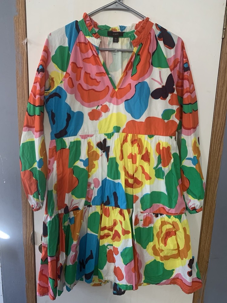 J. Crew Artsy Abstract Tiered Popover Dress in Ratti Jardin Floral Sz XS Cotton