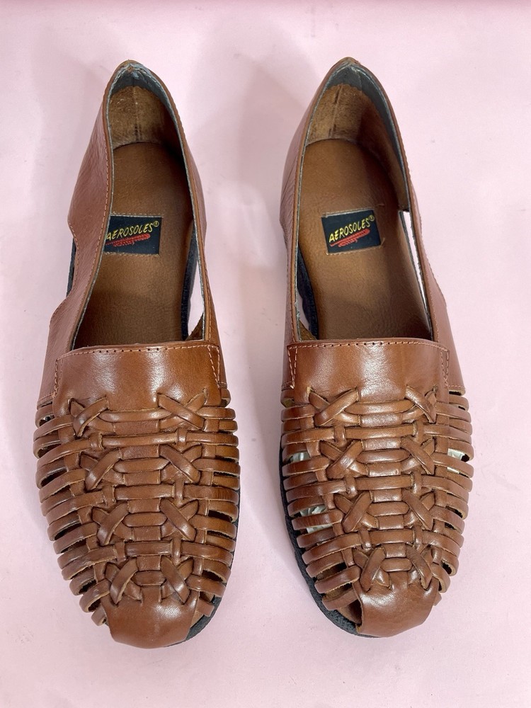 AEROSOLES Womens Brown Leather Woven Huarache Fisherman Sandals Size 7.5