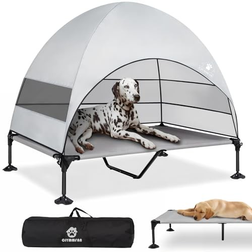 Premium Grey Elevated Dog Bed with Canopy - 50L x 32W x 42.5H