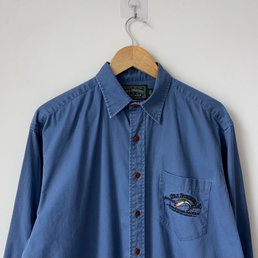 Vintage Polo Country Ralph Lauren Sportsman Shirt Size M Fishing Tackle Trout