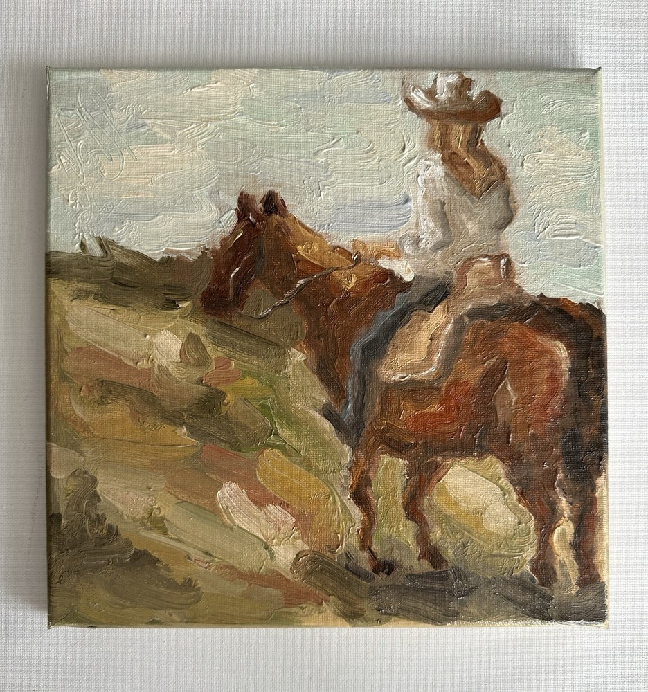Cowboy Western Oil Painting: Horse Original Artwork Ranch Semi Abstract Fine Art
