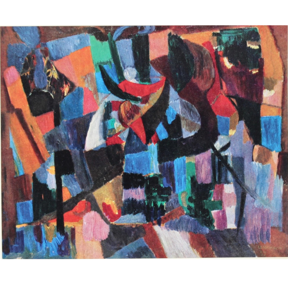 BRUNO CASSINARI Bookplate Print ABSTRACT Modern Art 1962 INTERIOR WITH FRUITS-image