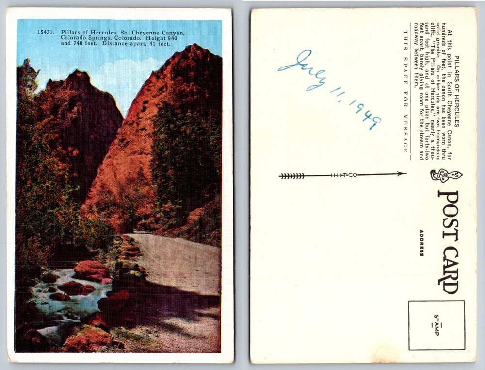 Pillars of Hercules Cheyenne Canyon Colorado Springs CO Vintage Linen Postcard