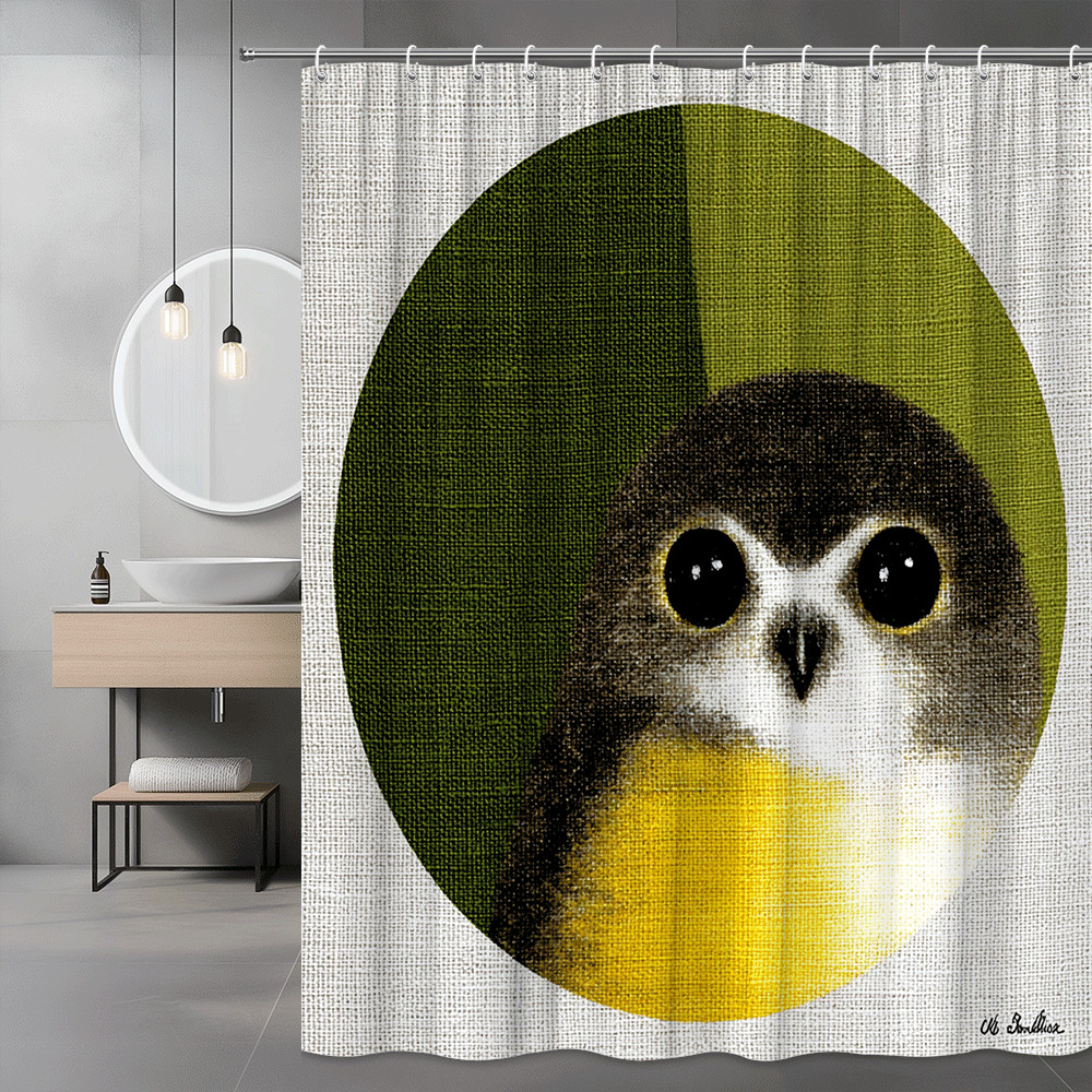 Owl Shower Curtain Green Yellow Bird Graphic Print