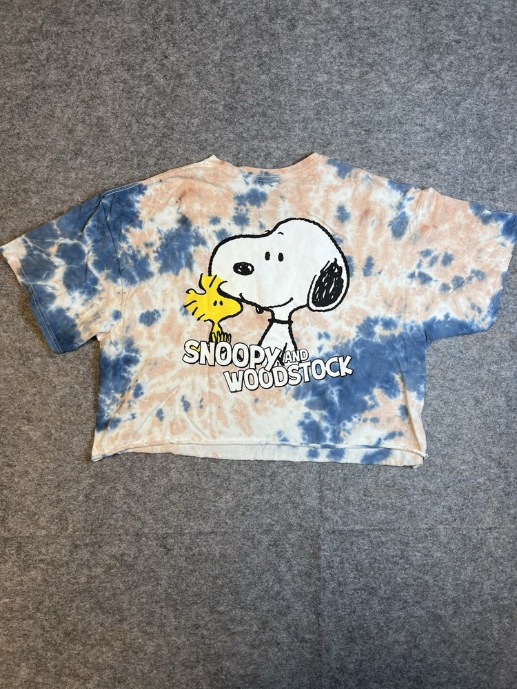 Peanuts SNOOPY & WOODSTOCK Graphic Tie Dye Crop Top Size XL