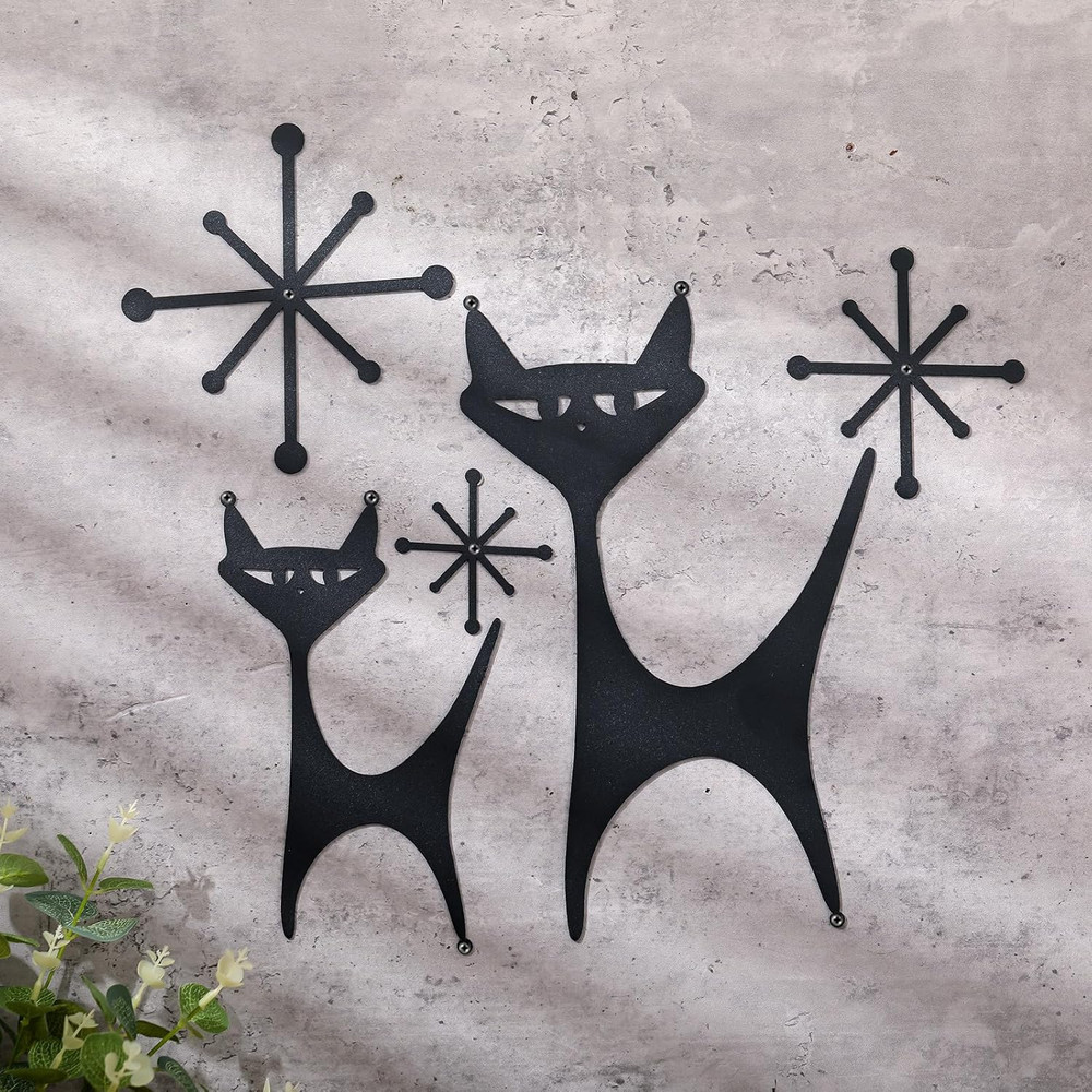 Wesiti 5 Pcs Mid Century Modern Atomic Cat Wall Art Decor Vintage Metal Wall Dec