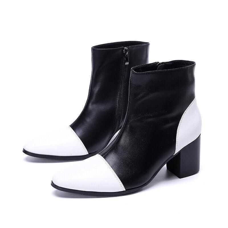 Men's Casual Leather Block Heel Ankle Boots for Dress or Club