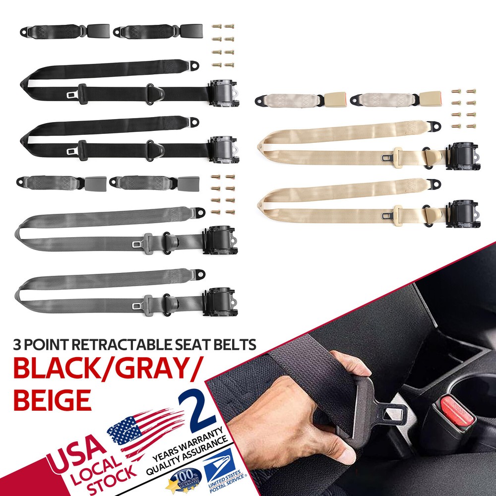 3 Point Retractable Safety Seat Belt Straps Car Auto Vehicle Adjustable Belt Kit