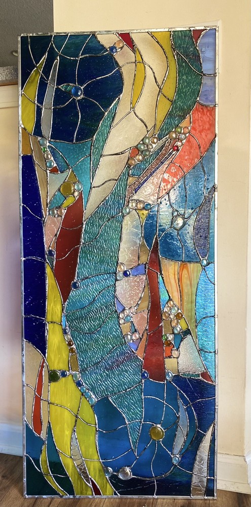 Abstract Stained Glass Transom Panel Window Suncatcher Room Divider-image