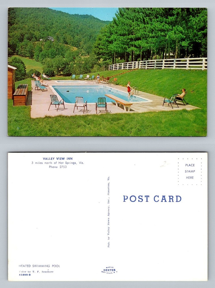 Hot Springs, VA-Virginia, Valley View Inn Heated Swimming Pool Vintage Postcard