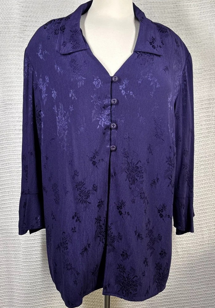 K Woman Blouse 24W Purple 3/4 Sleeve Flare Hem Flowy Classic