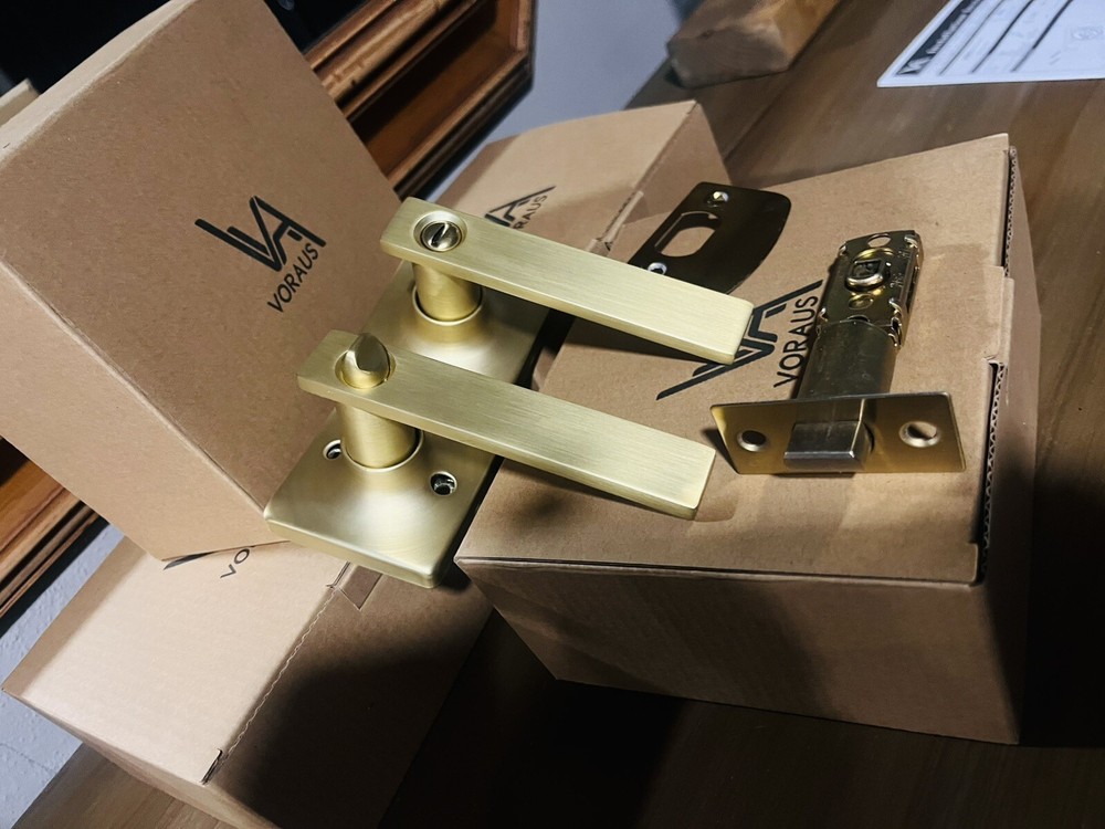 Square Keyless Privacy Door Lever, Brushed Gold, Heavy Duty (set Of 4)