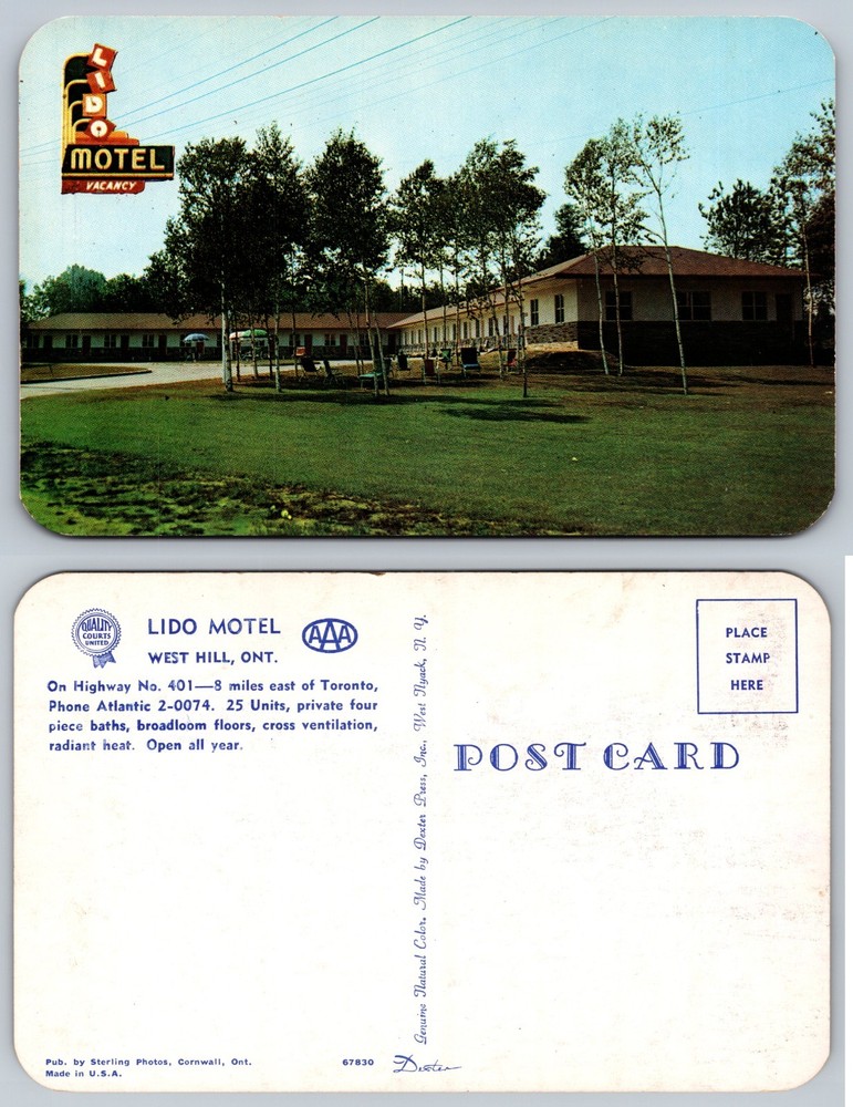 Lido Motel West Hill Ontario Postcard