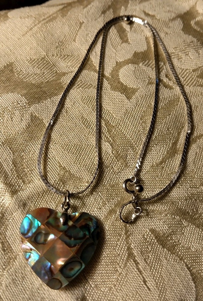 Vintage Abalone Heart Pendant Necklace