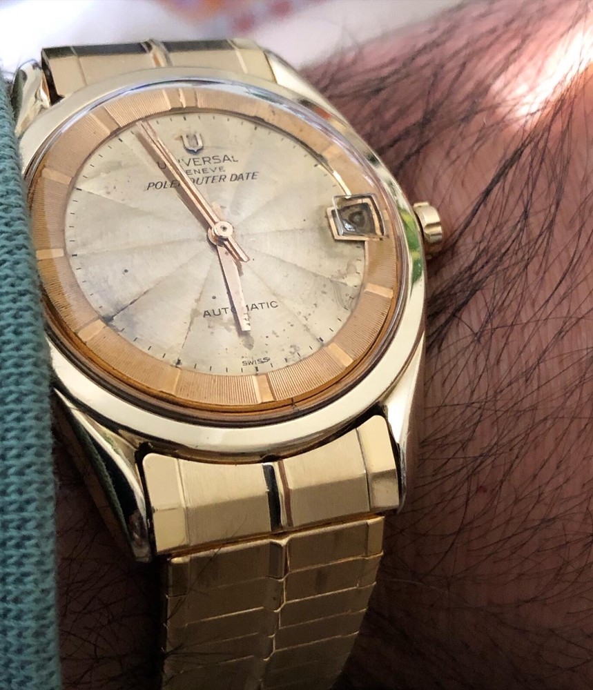 Universal Geneve Polerouter Auto Date GP 35mm case brclt CH guilloche dial
