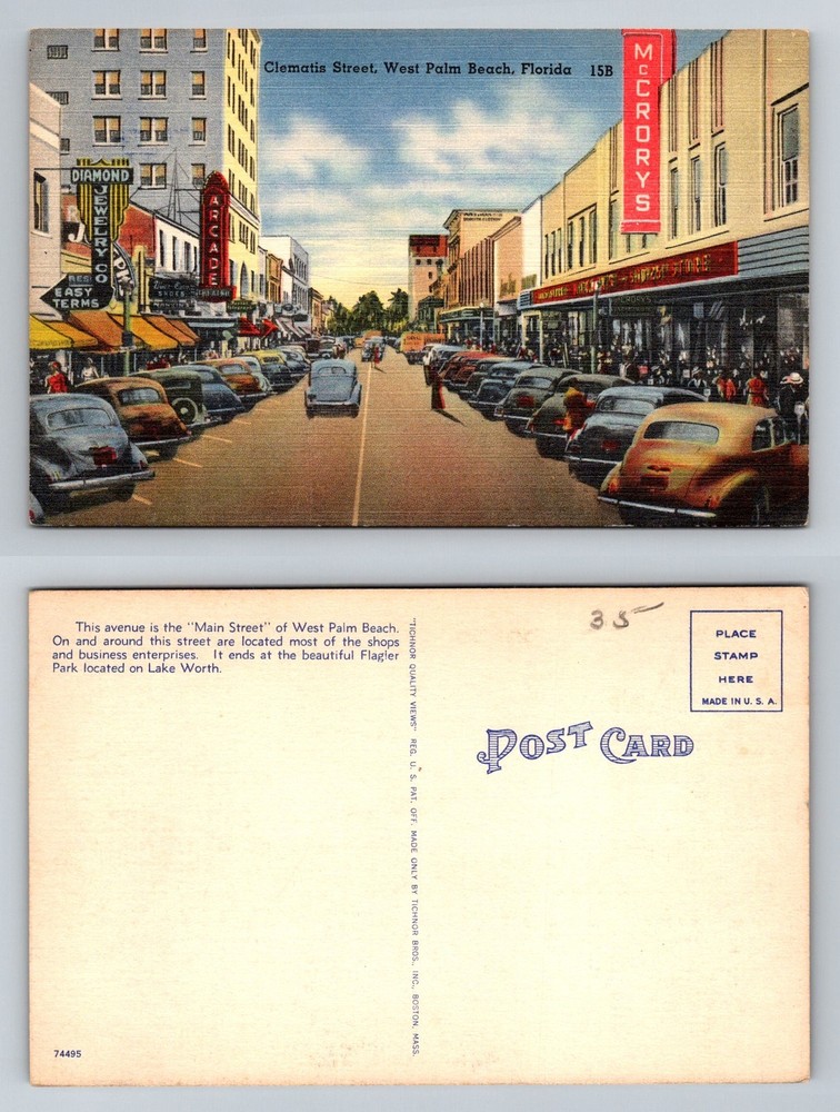 West Palm Beach, FL-Florida, Clematis Street Shopping District Vintage Postcard