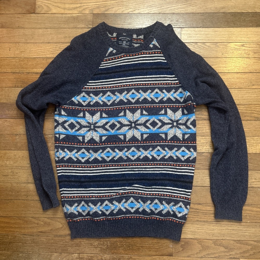 American Eagle Outfitters Men's Blue Aztec Southwest Print Pullover Size L
