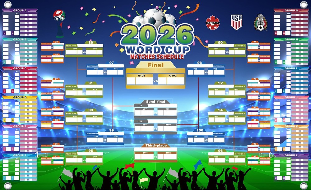 Wikadada 2026 World Cup Wall Chart Poster - 48 Team Tournament Schedule Track...