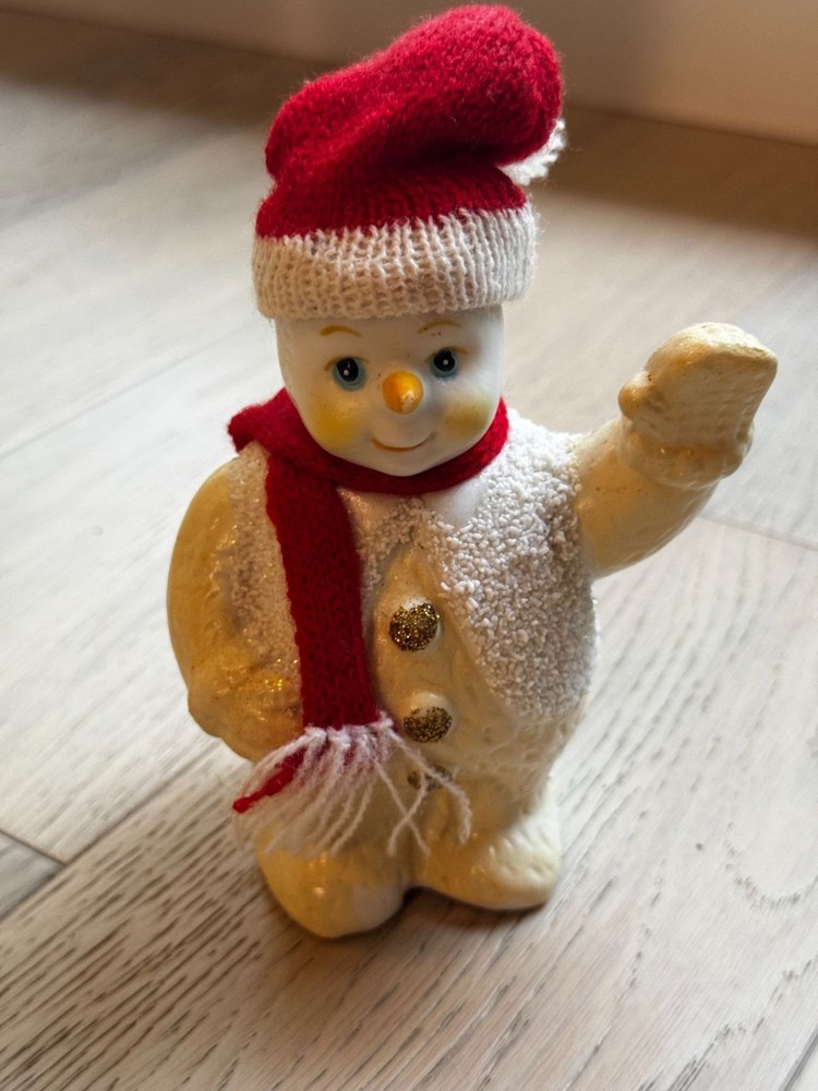 Vintage Snowman Figurine With Red Hat & Scarf ceramic porcelain christmas winter