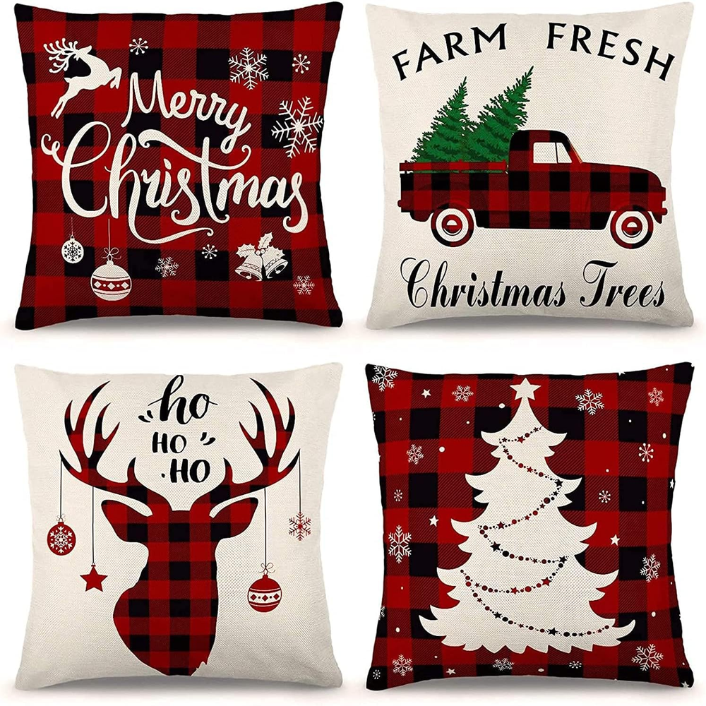 Christmas Pillow Covers 20X20 Inch Set of 4 Christmas Decorations Farmhouse Blac