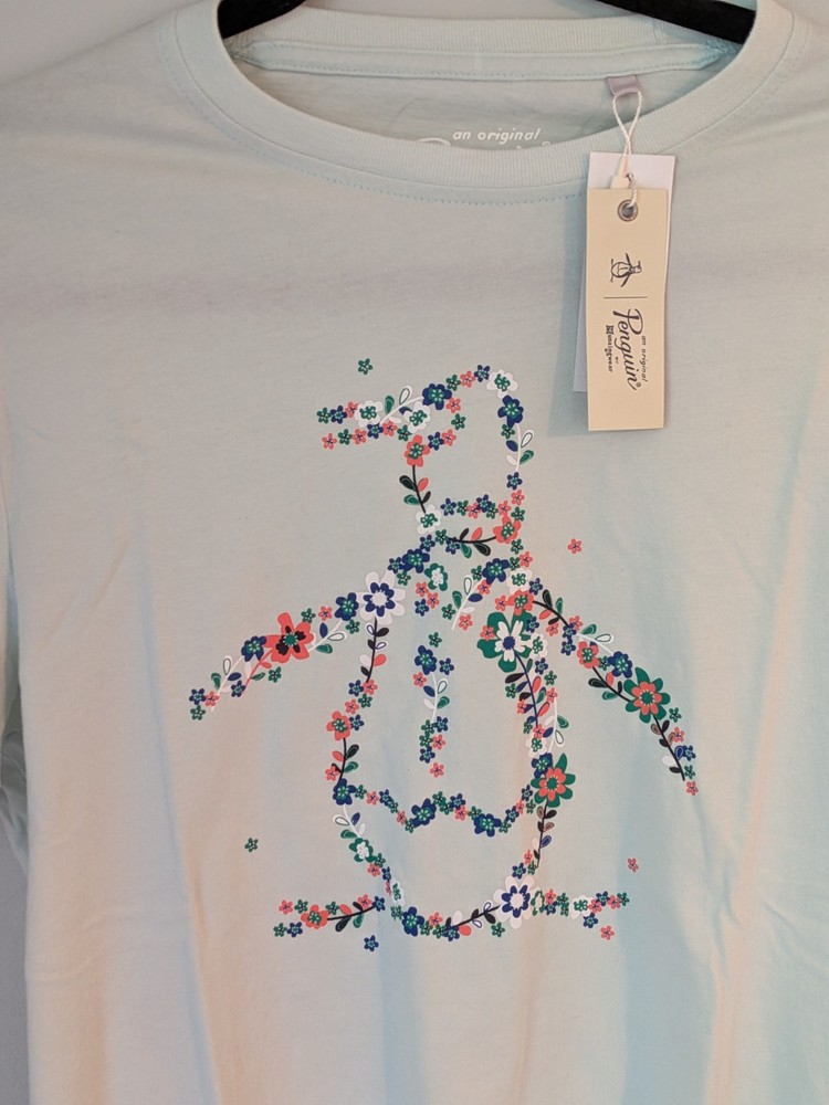 NEW- Size S Men's Penguin by Munsingwear Short Sleeve T-Shirt Cotton Floral Blue