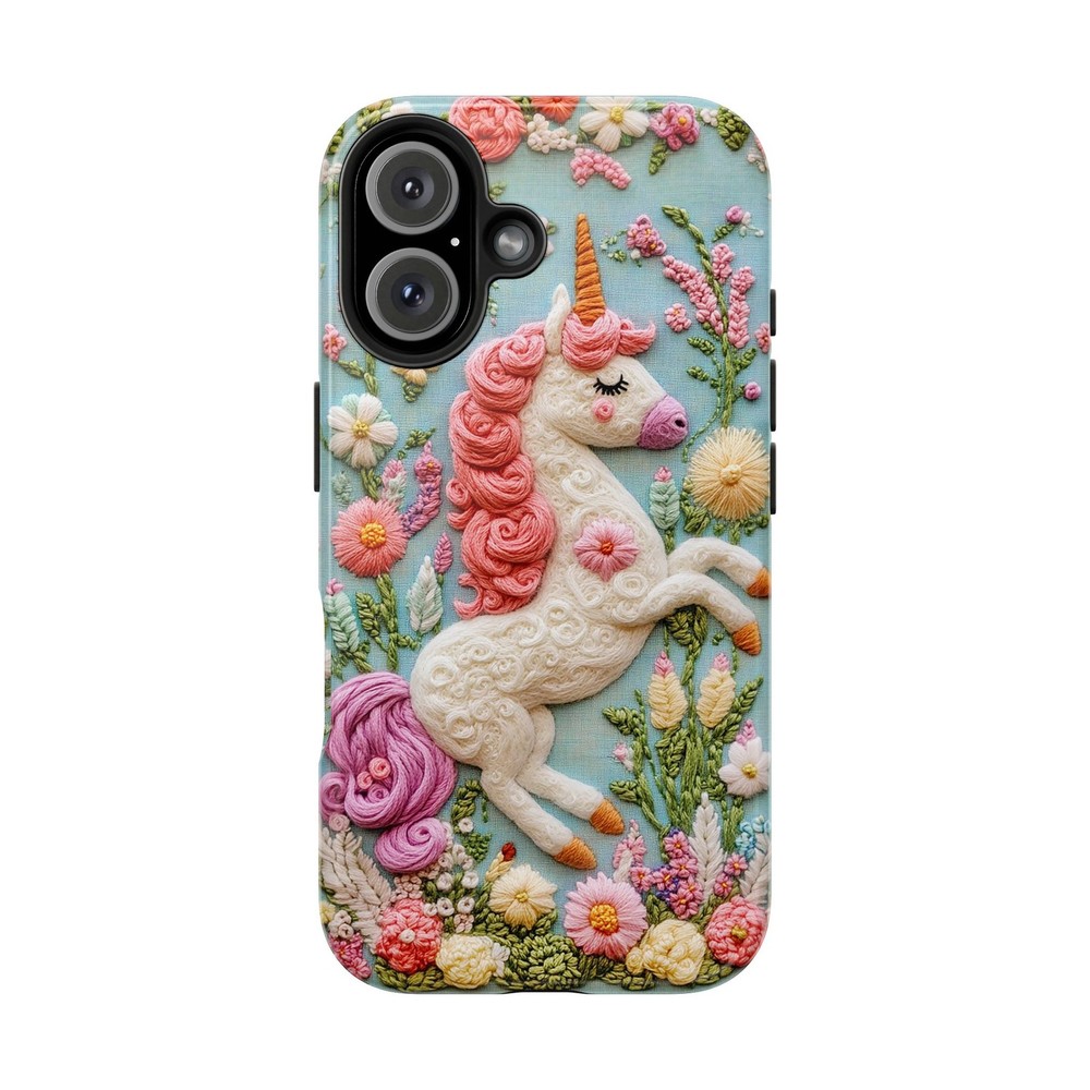 Cute Unicorn Wildflowers Spring Embroidery Print Tough Phone Case iPhone Case
