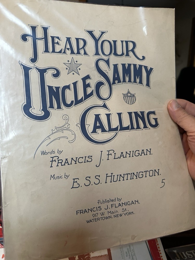 1918 11x14 WATERTOWN N.Y. WW1 sheet music HEAR YOUR UNCLE SAMMY CALLING