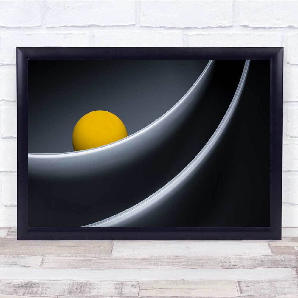Yellow Ball Curve Abstract Perspective Wall Art Print