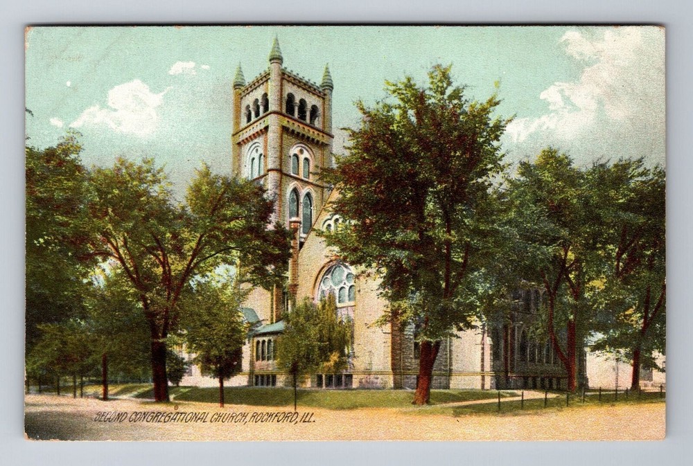 Rockford IL-Illinois, Panoramic Second Congregational Church, Vintage Postcard
