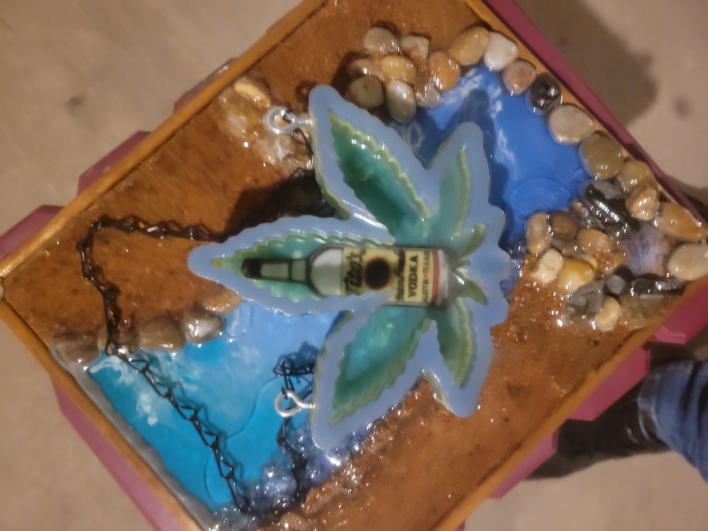 Epoxy Resin Pot Leaf Ashtray W/ Tito's Vodka Patch/GLOW IN DARK