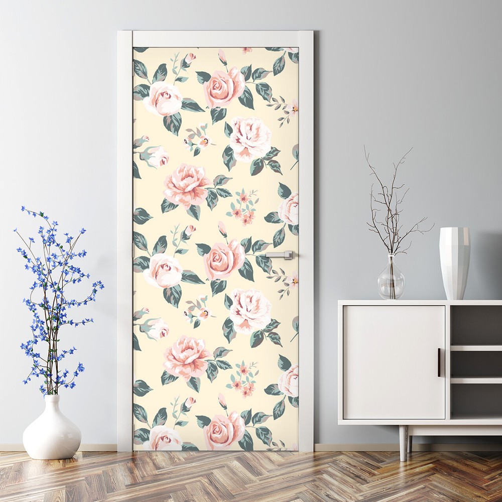Vintage roses Bubble Free Door sticker Girl room Nursery Decal Floral Flowers