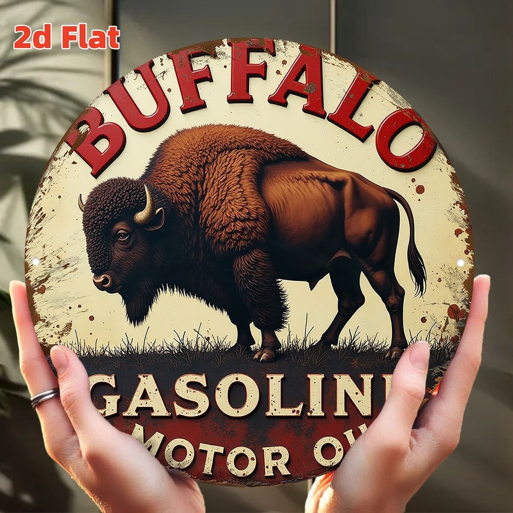 Vintage Buffalo Gasoline Motor Oil Aluminum Tin Metal Signs Home Décor 8x8