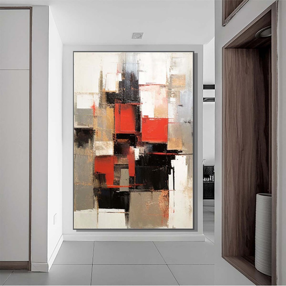 Thick Oil Knife Abstract Oil Painting On Canvas Hand Painted Modern Wall Red