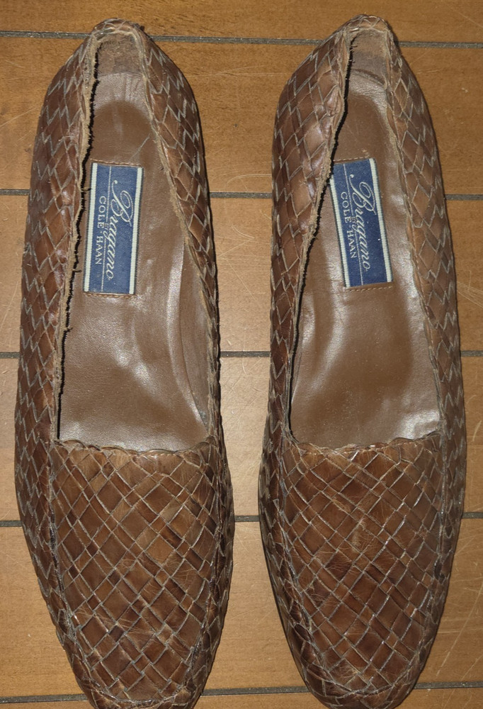 Bragano Cole Haan Woven Men's 13 M Brown Leather Loafers Slip on Shoes Brazil