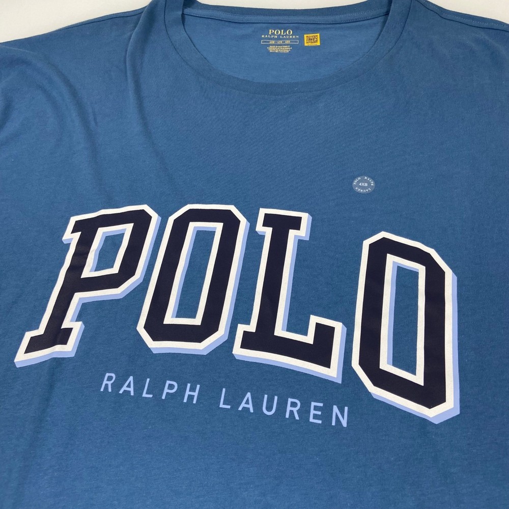 Polo Ralph Lauren Mens 4XB Blue T-Shirt New Big & Tall Varsity Logo Graphic Tee