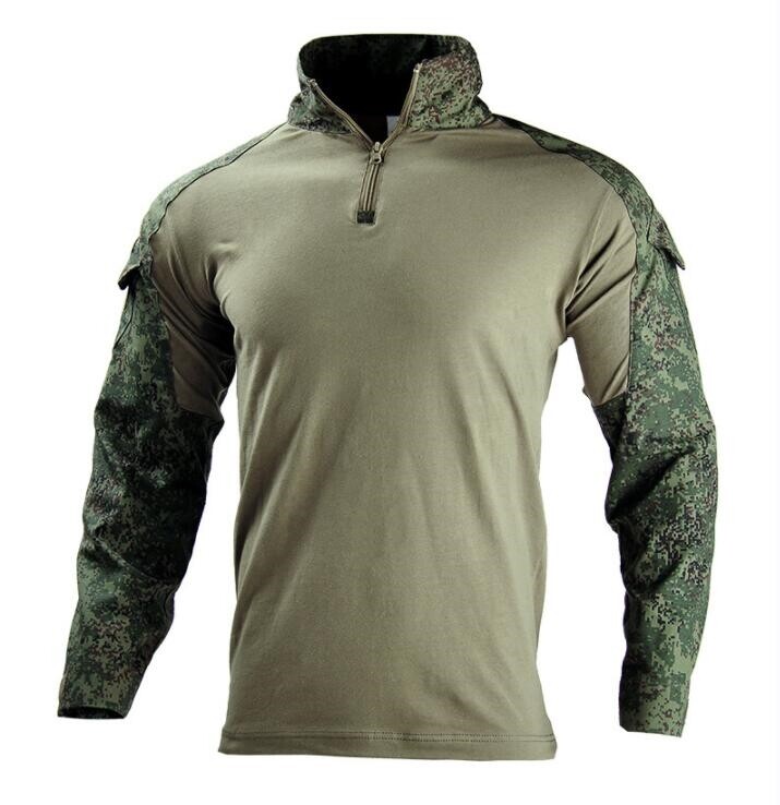 US Army Men's Long Sleeve T-shirt Combat Military Tactical Casual Zip Shirt Camo