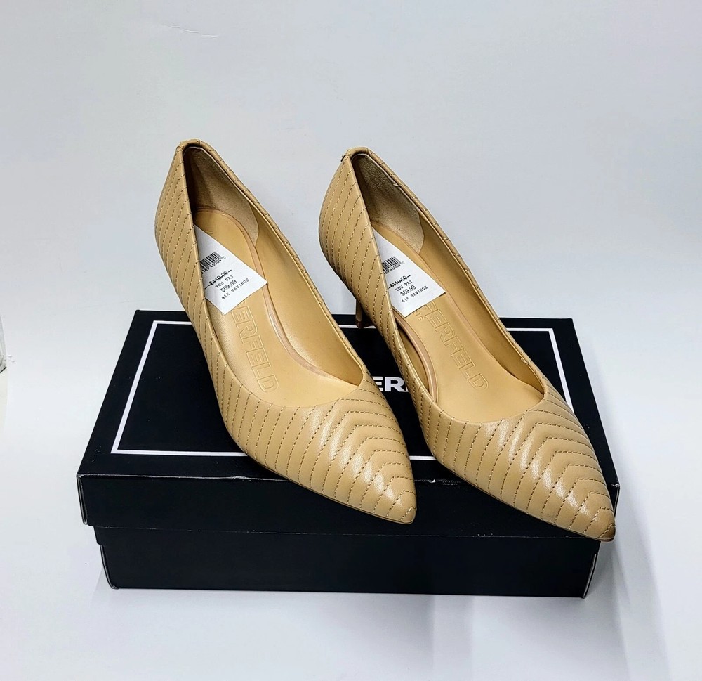 Karl Lagerfeld ROSETTE Leather Pointy Toe Slip On High Heels Women’s Sz 6 Nude