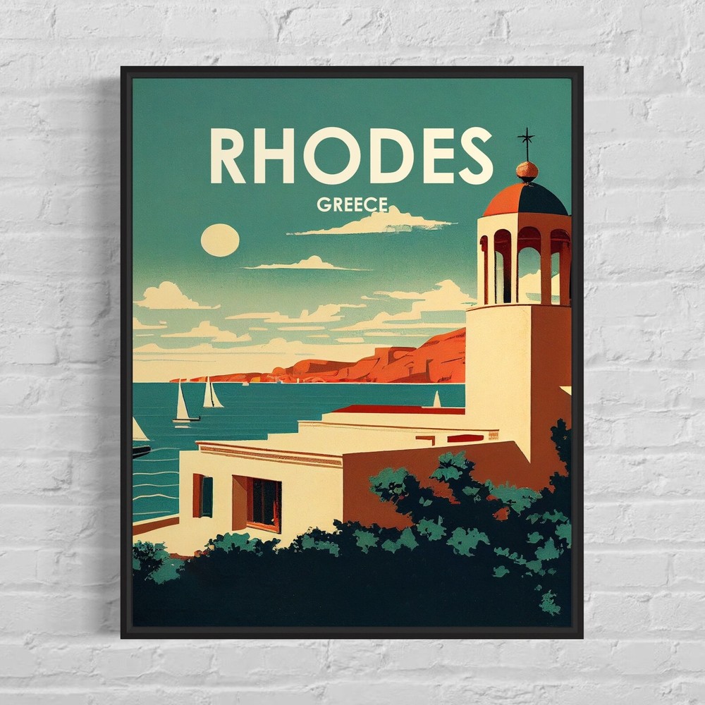 Rhodes Greece Retro Art Print Rhodes Greece Wall Art Illustration Rhodes Greece
