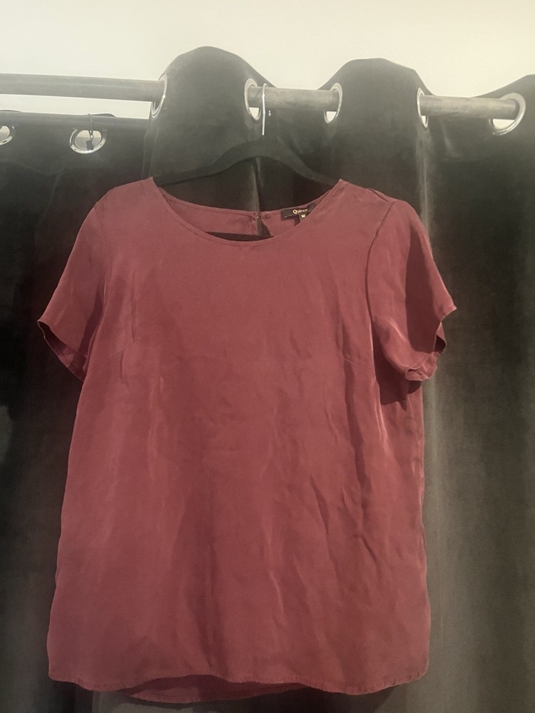 Quince Women's Burgundy red washable Stretch Silk Top m