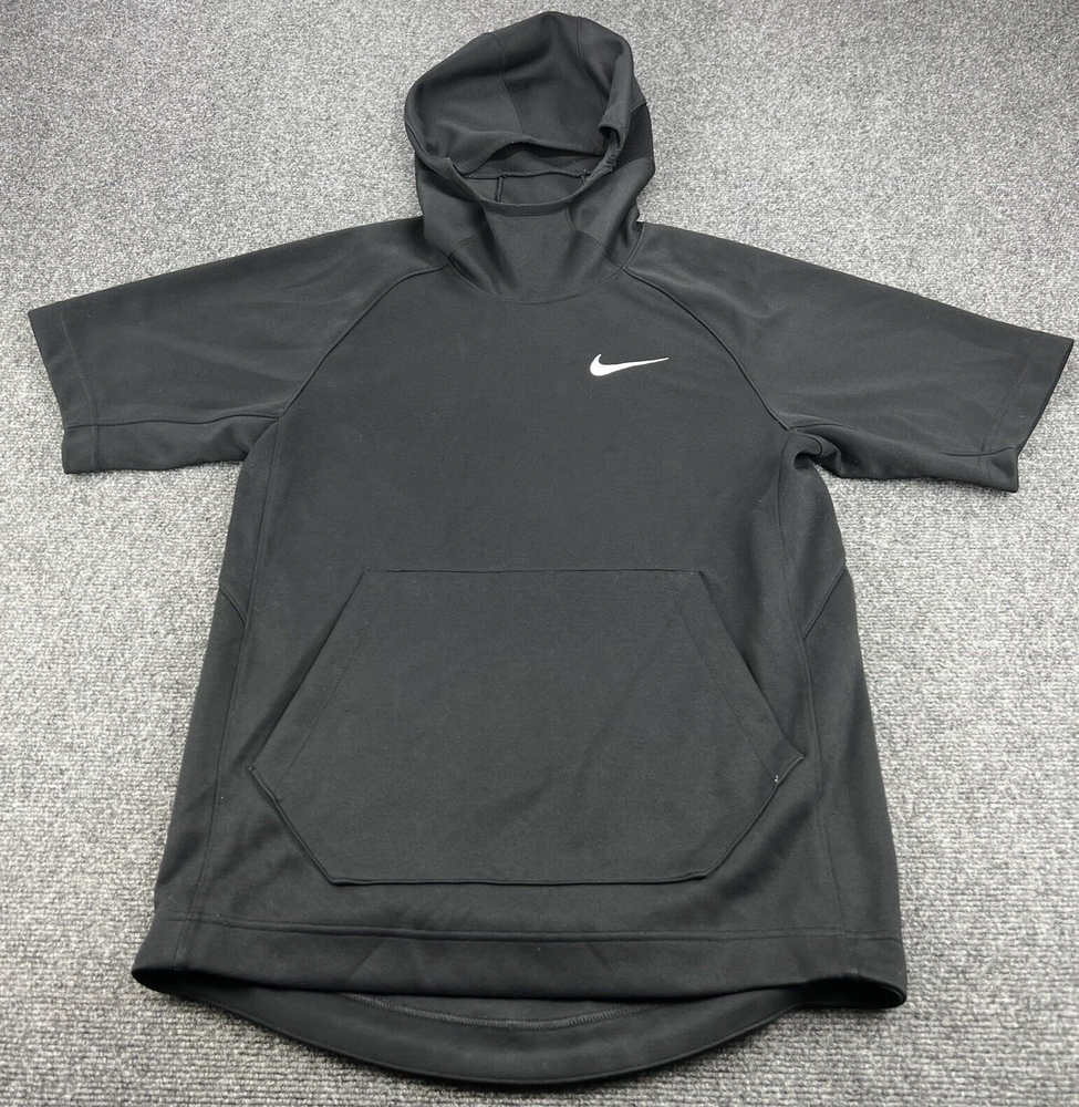 Nike Dri Fit Hoodie Mens Small Black Short Sleeve Stretch Pullover High Neck Gym