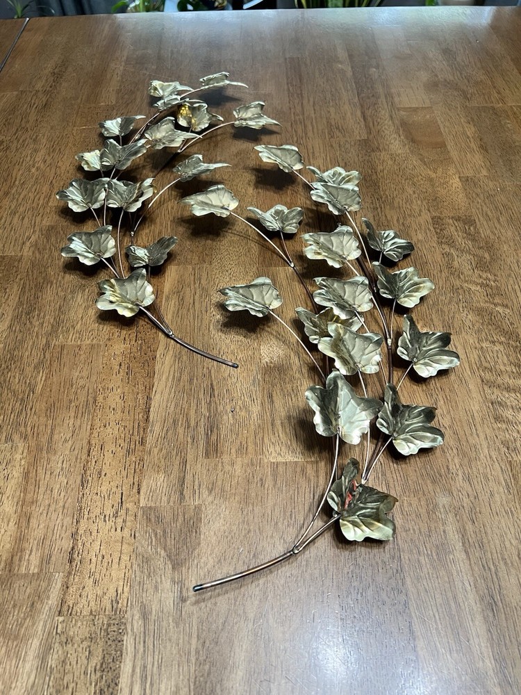 Vintage Metal Brass Copper Ivy Vines Set Of 2 Wall Art Decor MCM Home Interiors