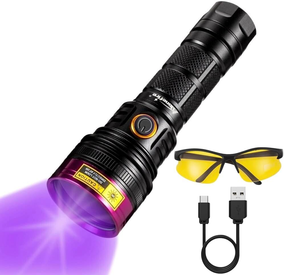 ALONEFIRE SV18 12W 365nm UV Flashlight Powerful USB C Rechargeable Woods Lamp Bl