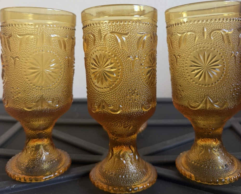 Vintage Amber TIARA Indiana Footed Goblets, Sandwich Glasses, set of 4